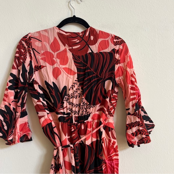 Farm Rio For Anthropologie Bruxelles Wrap Mini Dress XS Floral Tropical Boho - Picture 3 of 4